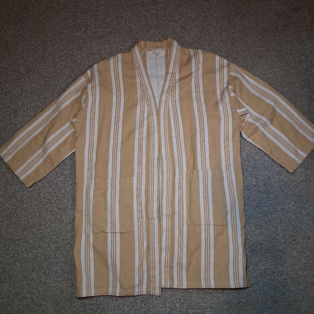 Eileen Fisher Cardigan 100% Organic Cotton Stripe Yellow